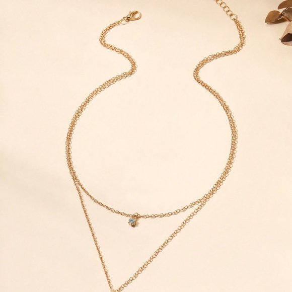 Layered Necklace, Rhinestone Moon Charm Layered Necklace - Picture 5 of 6